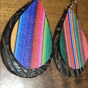 Serape Double Drop Tooled Leather Earrings
